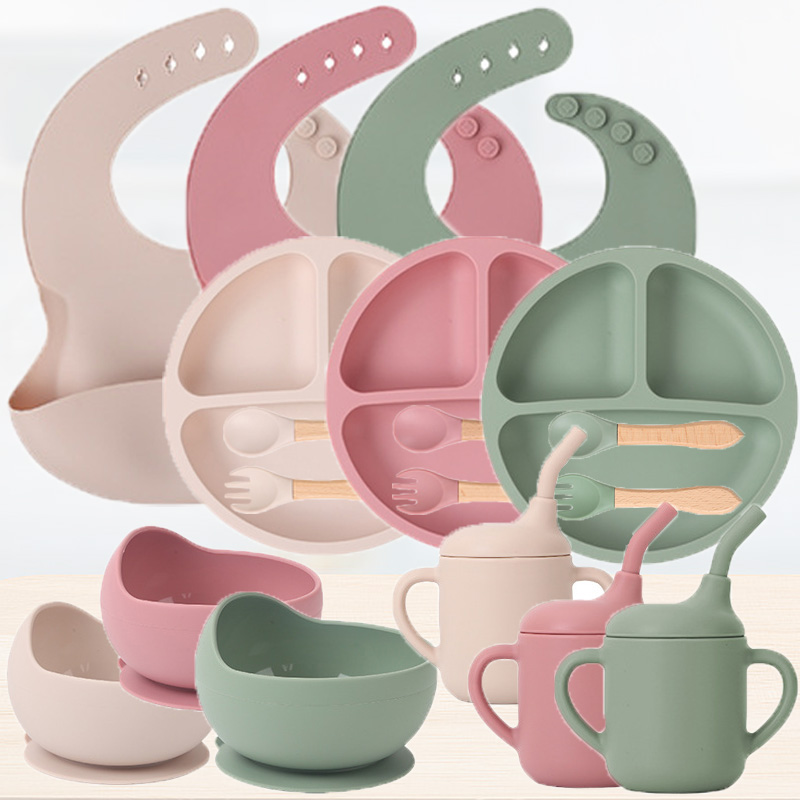Baby Food Guide - طقم أدوات مائدة للأطفال من السيليكون