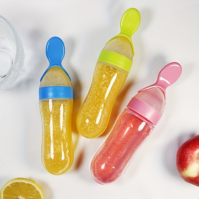 Baby Food Guide - زجاجة سيليكون لتغذية الأطفال مع ملعقة،