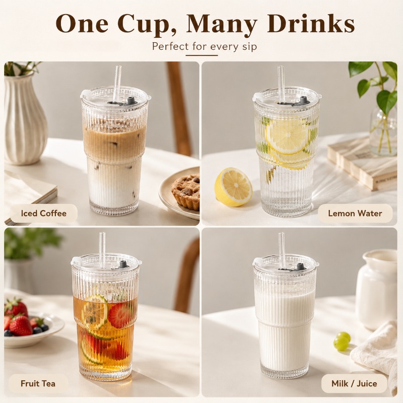 كوب قهوة زجاجي مخطط بغطاء وشفا - مراجعة Training Cup Straw وسعره